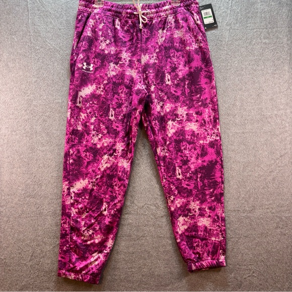 NEW Under Armour Women's UA Rival Terry Printed Joggers Size LARGE L - Picture 1 of 8